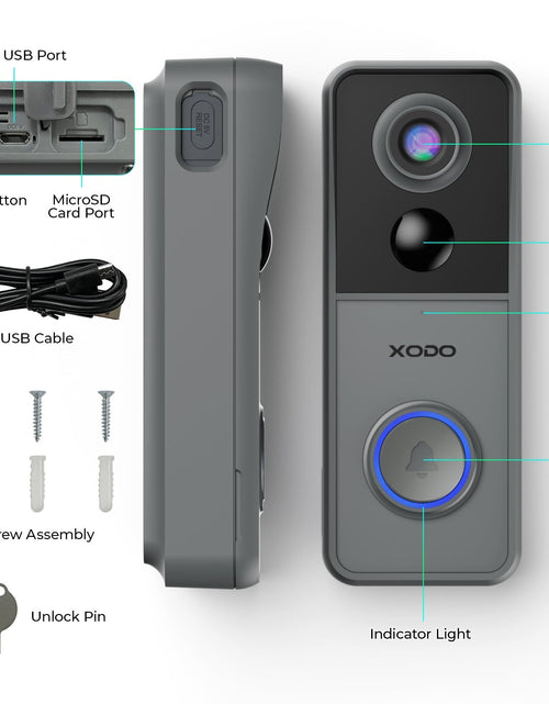 Load image into Gallery viewer, Xodo VD2 Smart Wifi Wireless Video Doorbell with 2K QHD Camera and Chime by Contixo
