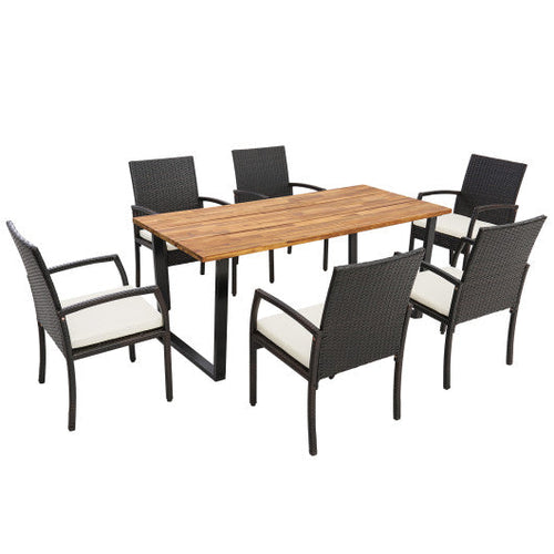 Load image into Gallery viewer, 7 Pieces Patio Rattan Dining Set with Umbrella Hole-L-shaped Handrail
