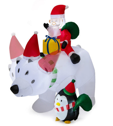 7 Feet Inflatable Santa Claus Riding Bear with Penguin Gift Bags and Gift Box