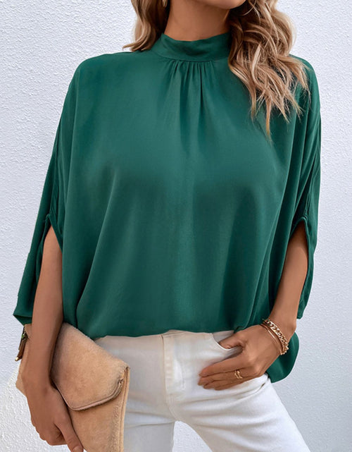 Load image into Gallery viewer, Perfee Tie Back Mock Neck Blouse
