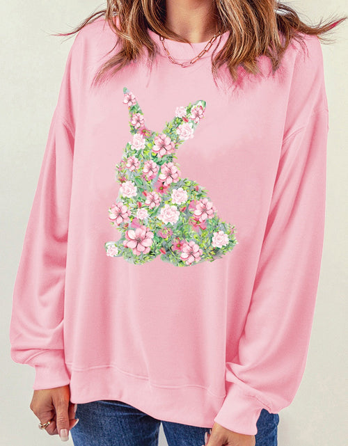 Load image into Gallery viewer, Floral Bunny Round Neck Long Sleeve Sweatshirt
