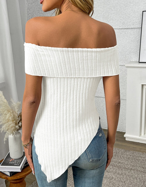Load image into Gallery viewer, Ribbed Off-Shoulder Asymmetrical Hem T-Shirt
