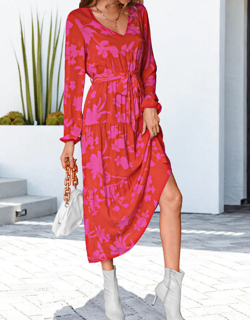 Load image into Gallery viewer, Floral V-Neck Long Sleeve Dress
