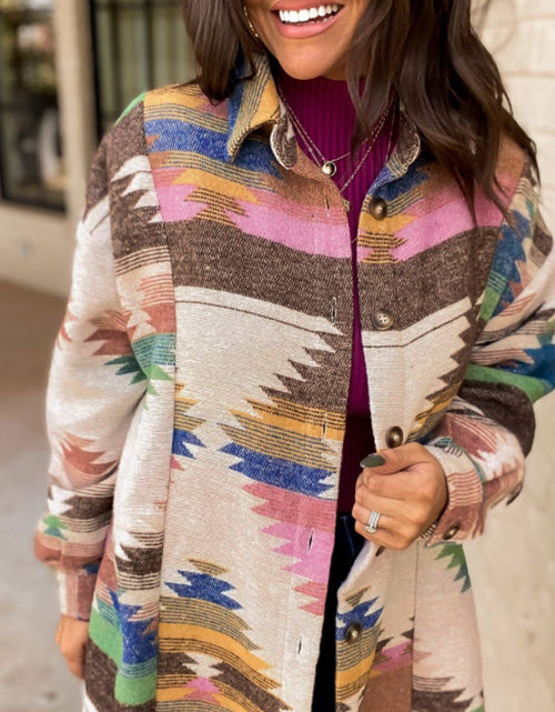 Load image into Gallery viewer, Geometric Button Up Long Sleeve Jacket
