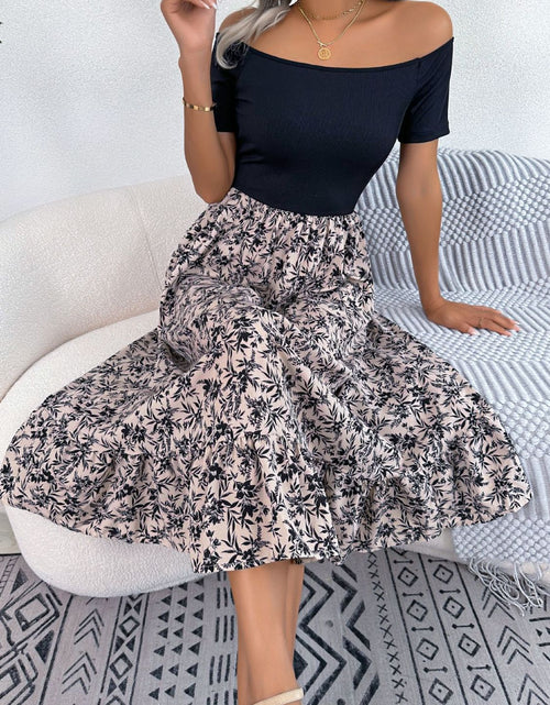 Load image into Gallery viewer, Printed Off-Shoulder Ruffle Hem Dress
