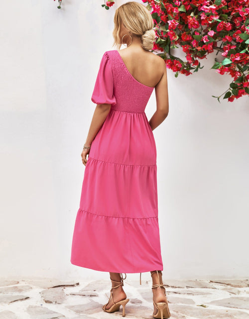 Load image into Gallery viewer, Smocked One-Shoulder Midi Dress
