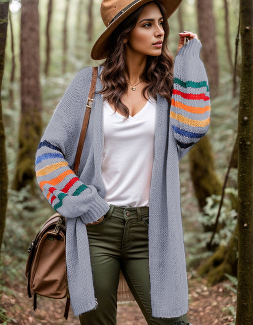 Load image into Gallery viewer, Striped Open Front Long Sleeve Cardigan
