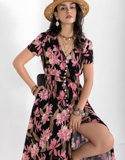 Load image into Gallery viewer, Floral V-Neck Slit Dress
