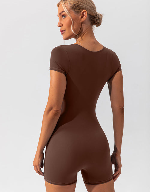 Load image into Gallery viewer, Square Neck Cap Sleeve Active Romper
