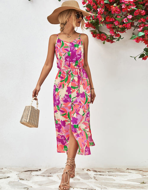 Load image into Gallery viewer, Printed Spaghetti Strap Front Slit Dress
