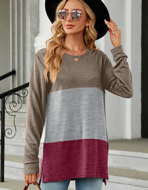 Load image into Gallery viewer, Color Block Round Neck Long Sleeve T-Shirt

