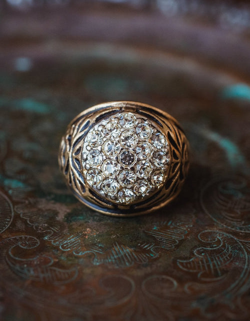 Load image into Gallery viewer, Vintage Men's Ring Clear Austrian Crystals 18k White or Yellow Gold Electroplated Made in USA by PVD Vintage Jewelry
