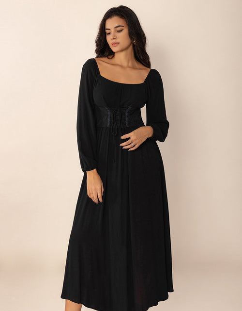 Load image into Gallery viewer, Lace-Up Square Neck Long Sleeve Midi Dress
