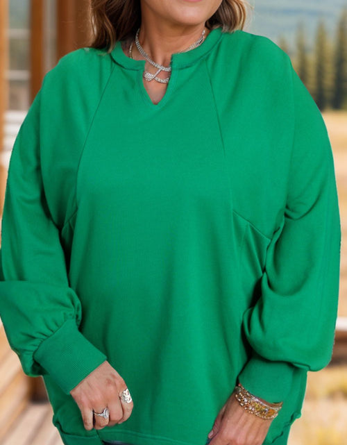 Load image into Gallery viewer, Plus Size Cutout Hem Notched Long Sleeve Sweatshirt
