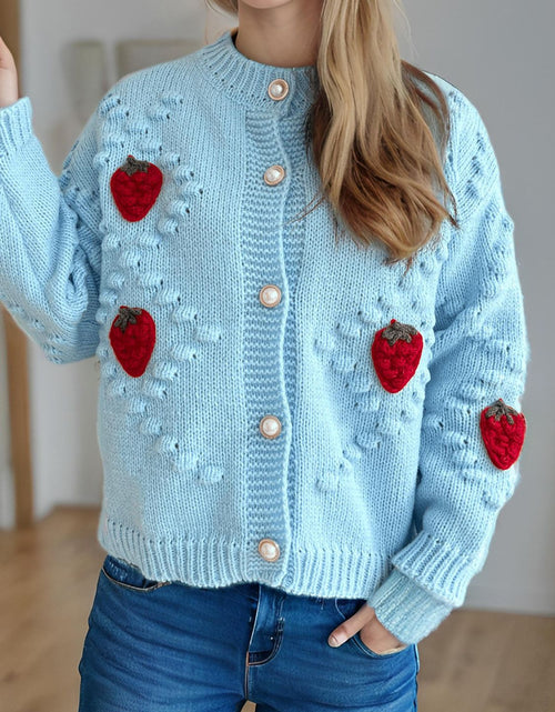 Load image into Gallery viewer, Strawberry Button Down Long Sleeve Cardigan
