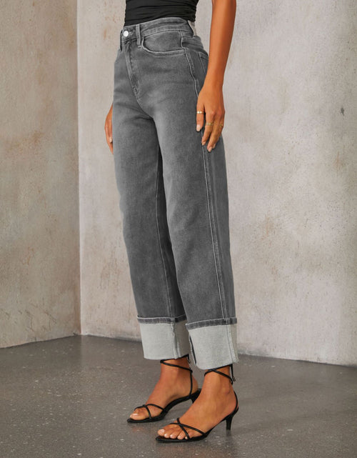 Load image into Gallery viewer, High Waisted Straight Leg Rolled Jeans
