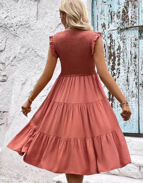 Load image into Gallery viewer, Perfee Smocked Round Neck Tiered Dress
