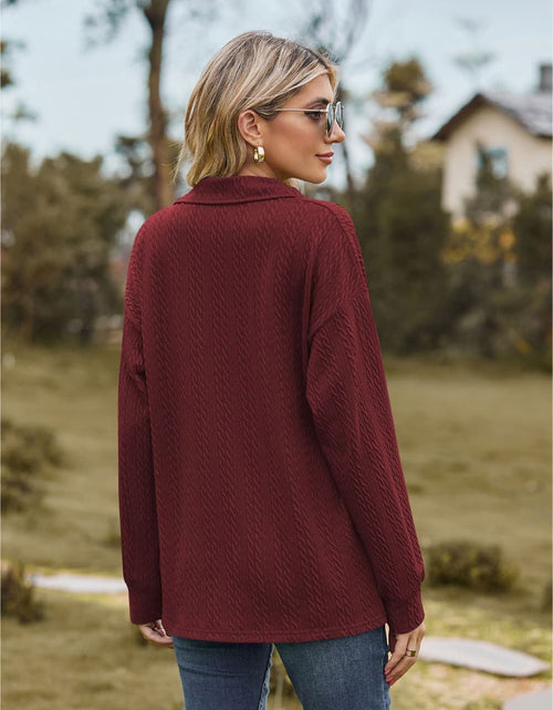 Load image into Gallery viewer, Collared Neck Cable-Knit Long Sleeve Blouse
