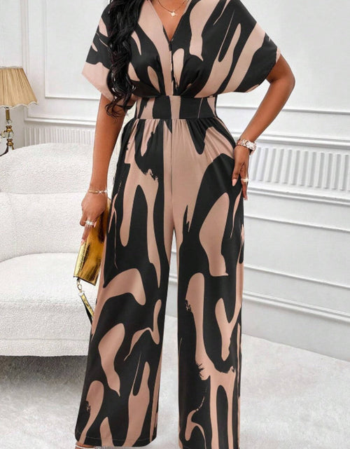 Load image into Gallery viewer, Printed V-Neck Short Sleeve Wide Leg Jumpsuit
