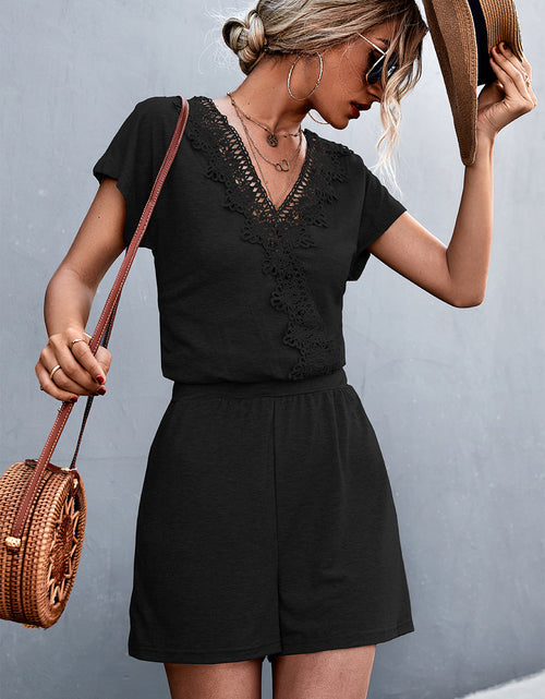 Load image into Gallery viewer, Lace Trim V-Neck Romper
