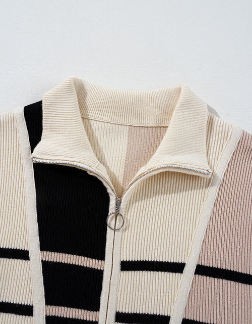 Load image into Gallery viewer, Striped Quarter Zip Cap Sleeve Sweater Dress
