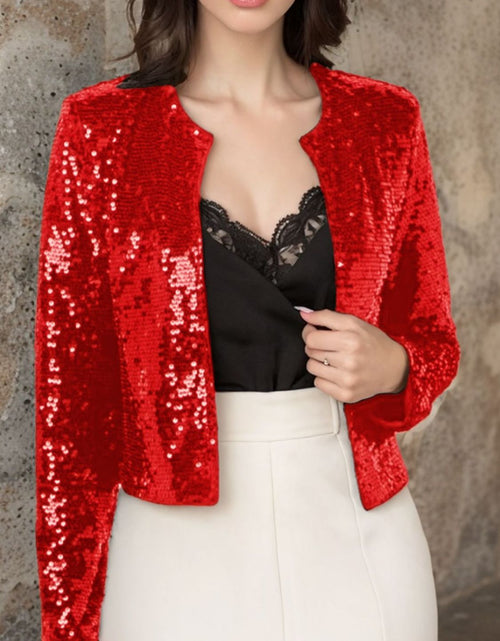 Load image into Gallery viewer, Full Size Sequin Open Front Cropped Jacket
