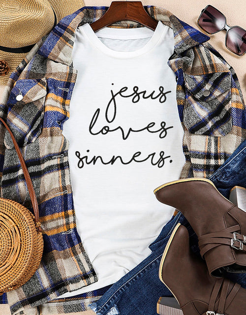 Load image into Gallery viewer, Letter Graphic Round Neck Short Sleeve T-Shirt
