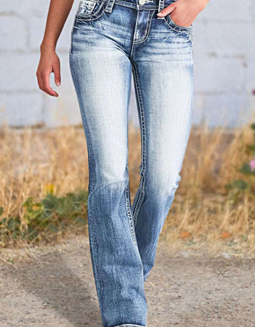 Load image into Gallery viewer, Star Embroidered Bootcut Jeans
