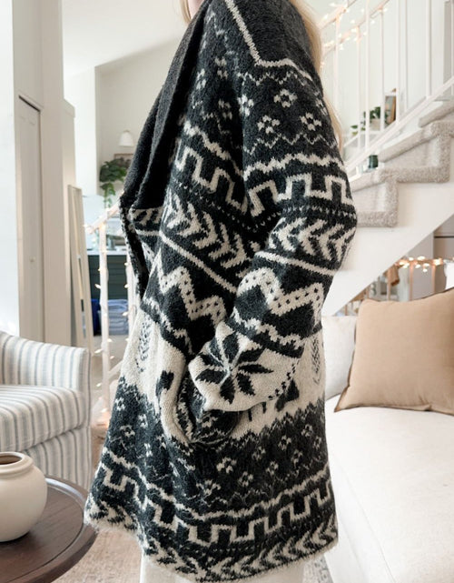 Load image into Gallery viewer, Snowflakes Collared Neck Long Sleeve Cardigan
