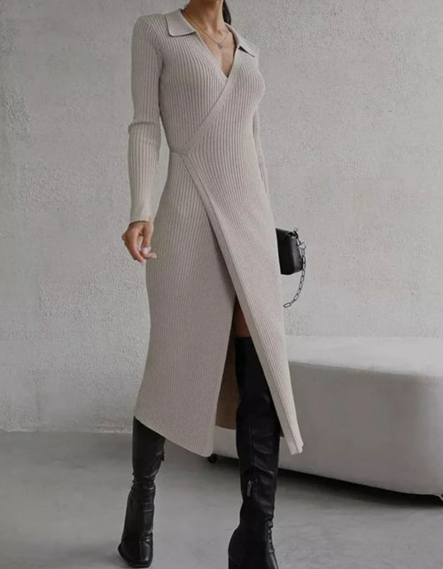 Load image into Gallery viewer, Tied Collared Neck Long Sleeve Sweater Dress
