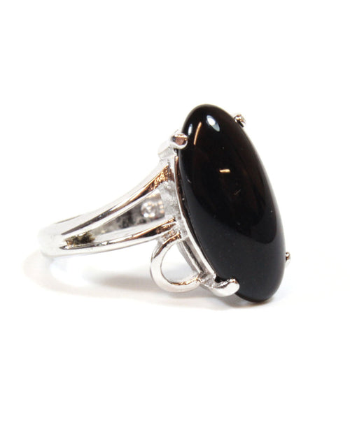 Load image into Gallery viewer, Vintage Ring Genuine Onyx 18k White Gold Electroplated Cocktail Ring Made in USA by PVD Vintage Jewelry
