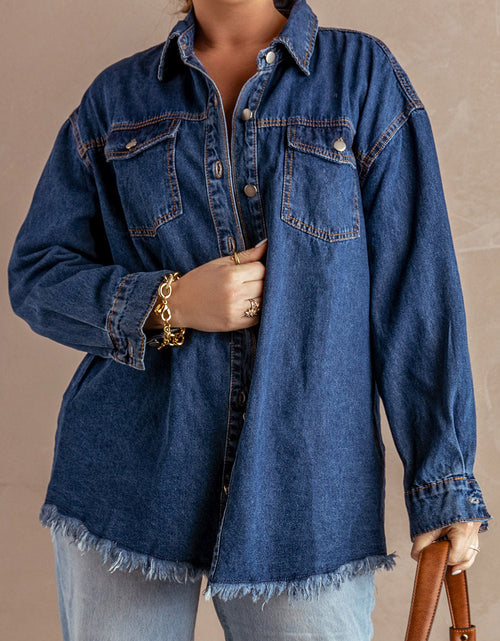 Load image into Gallery viewer, Button Up Pocketed Raw Hem Denim Jacket
