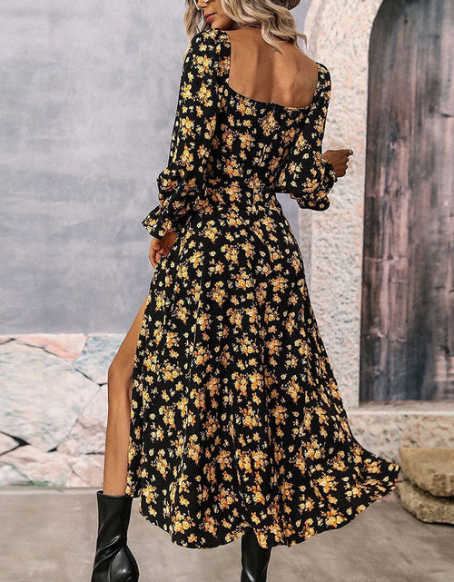 Load image into Gallery viewer, Square Neck Printed Slit Dress
