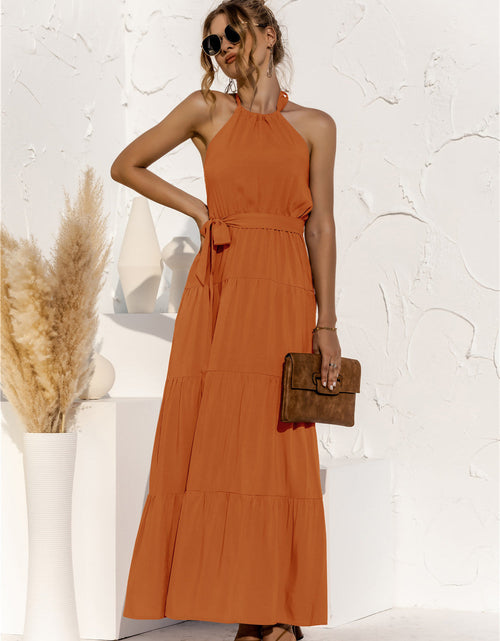 Load image into Gallery viewer, Halter Neck Tie Waist Tiered Maxi Dress
