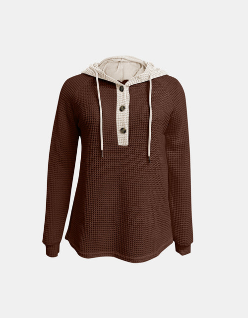 Load image into Gallery viewer, Full Size Waffle-Knit Contrast Long Sleeve Hoodie
