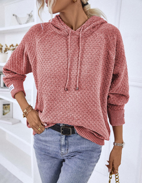 Load image into Gallery viewer, Texture Drawstring Long Sleeve Hooded Sweater
