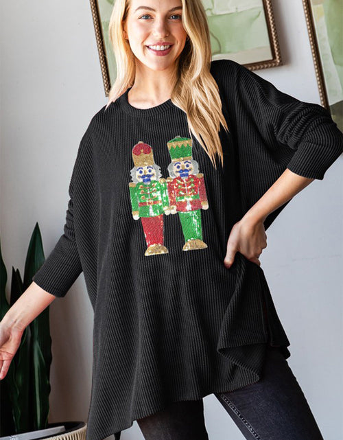 Load image into Gallery viewer, Heimish Sequin Nutcracker Long Sleeve Ribbed Top
