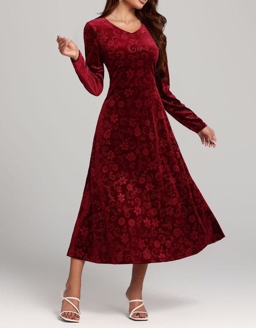 Load image into Gallery viewer, Flower Print V-Neck Long Sleeve Midi Dress
