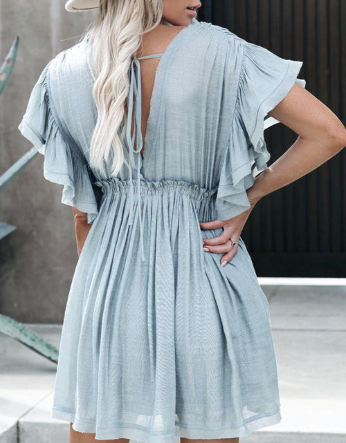 Load image into Gallery viewer, Drawstring Ruffled Half Sleeve Mini Dress
