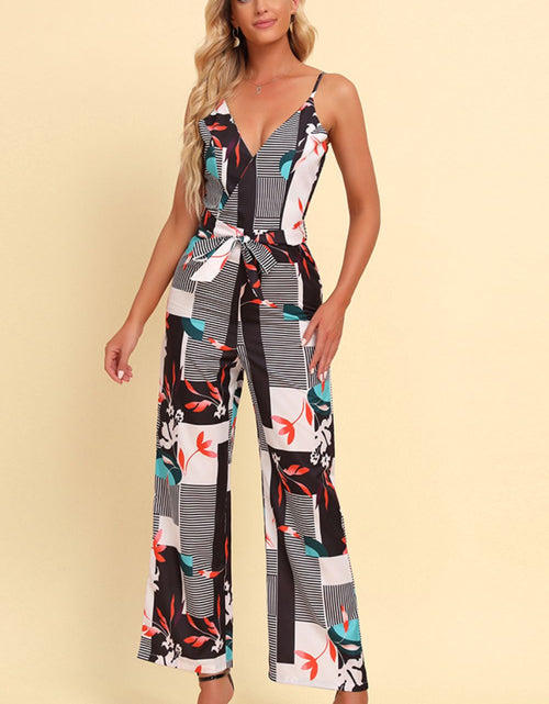 Load image into Gallery viewer, Printed Spaghetti Strap Tied Jumpsuit
