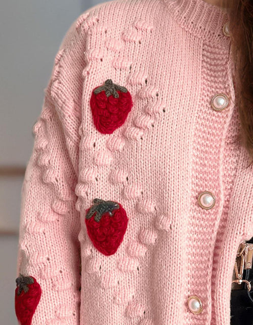 Load image into Gallery viewer, Strawberry Button Down Long Sleeve Cardigan
