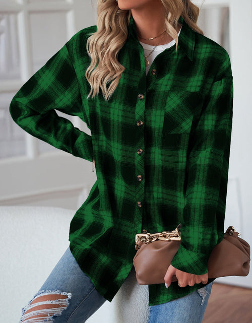 Load image into Gallery viewer, Plaid Button Up Dropped Shoulder Outerwear
