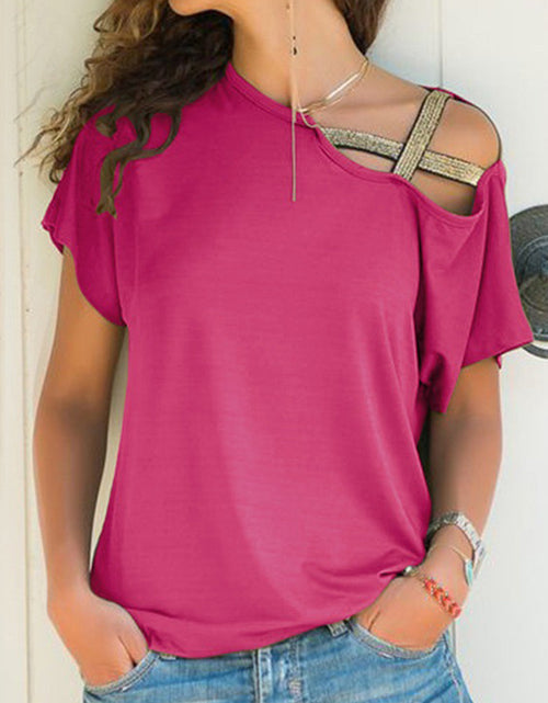 Load image into Gallery viewer, Asymmetrical Neck Short Sleeve T-Shirt
