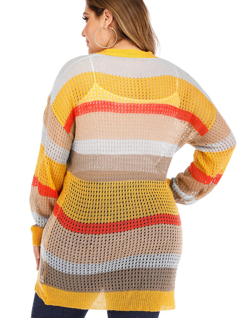 Load image into Gallery viewer, Plus Openwork Color Block Button Up Cardigan
