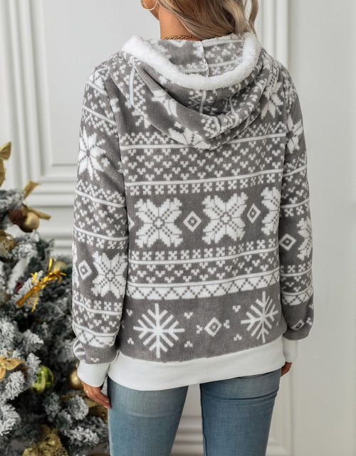 Load image into Gallery viewer, Drawstring Snowflake Zip Up Hooded Outerwear
