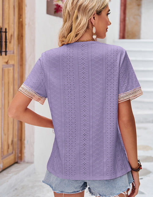 Load image into Gallery viewer, Eyelet V-Neck Short Sleeve T-Shirt
