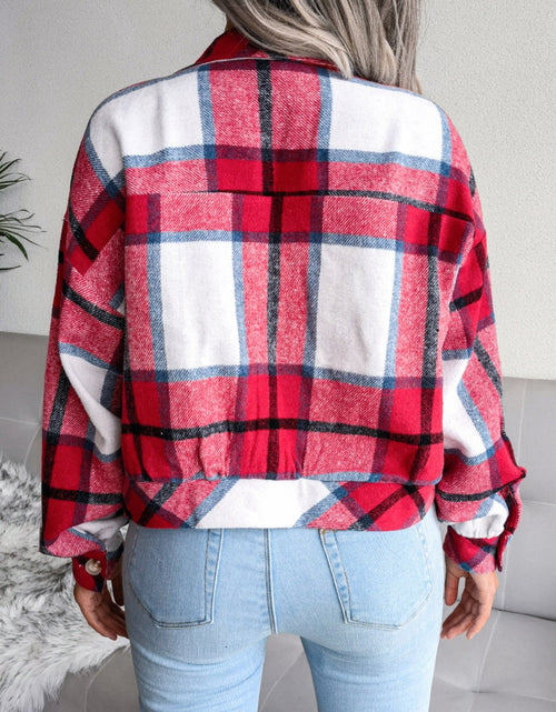 Load image into Gallery viewer, Plaid Collared Neck Long Sleeve Jacket
