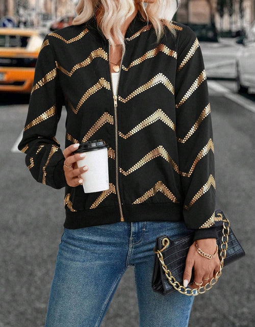 Load image into Gallery viewer, Printed Baseball Collar Zip Up Jacket
