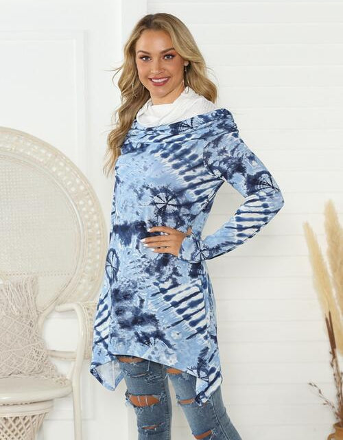 Load image into Gallery viewer, Printed Raglan Sleeve Mock Neck T-Shirt
