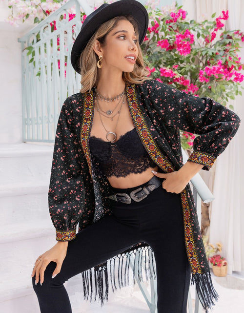 Load image into Gallery viewer, Printed Fringe Detail Cardigan
